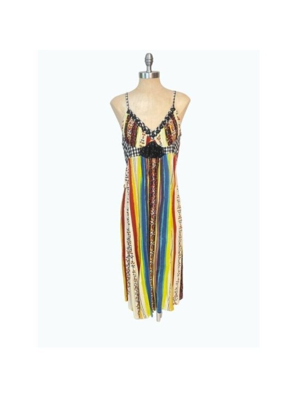 Alberto Makali Jeweled Plaid Maxi Midi Dress Medium Large